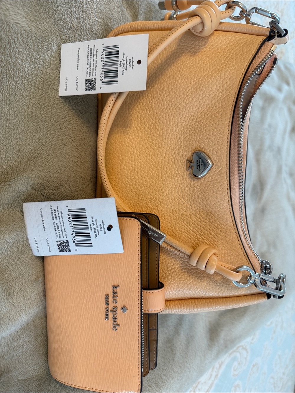 kate spade citrus glaze Pebbled Leather Shoulder Bag with Matching Wallet Set